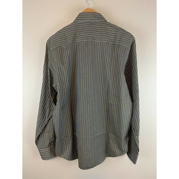 Bugatchi UOMO Mens Medium Green Multicolored Striped Long Sleeve Button Up Shirt - Picture 4 of 4